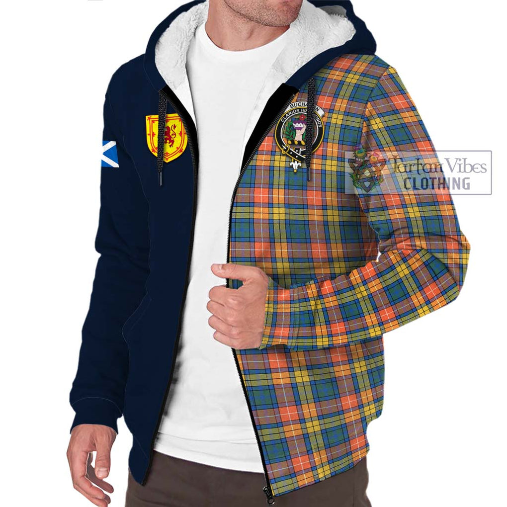 Tartan Vibes Clothing Buchanan Ancient Tartan Sherpa Hoodie with Scottish Lion Royal Arm Half Style