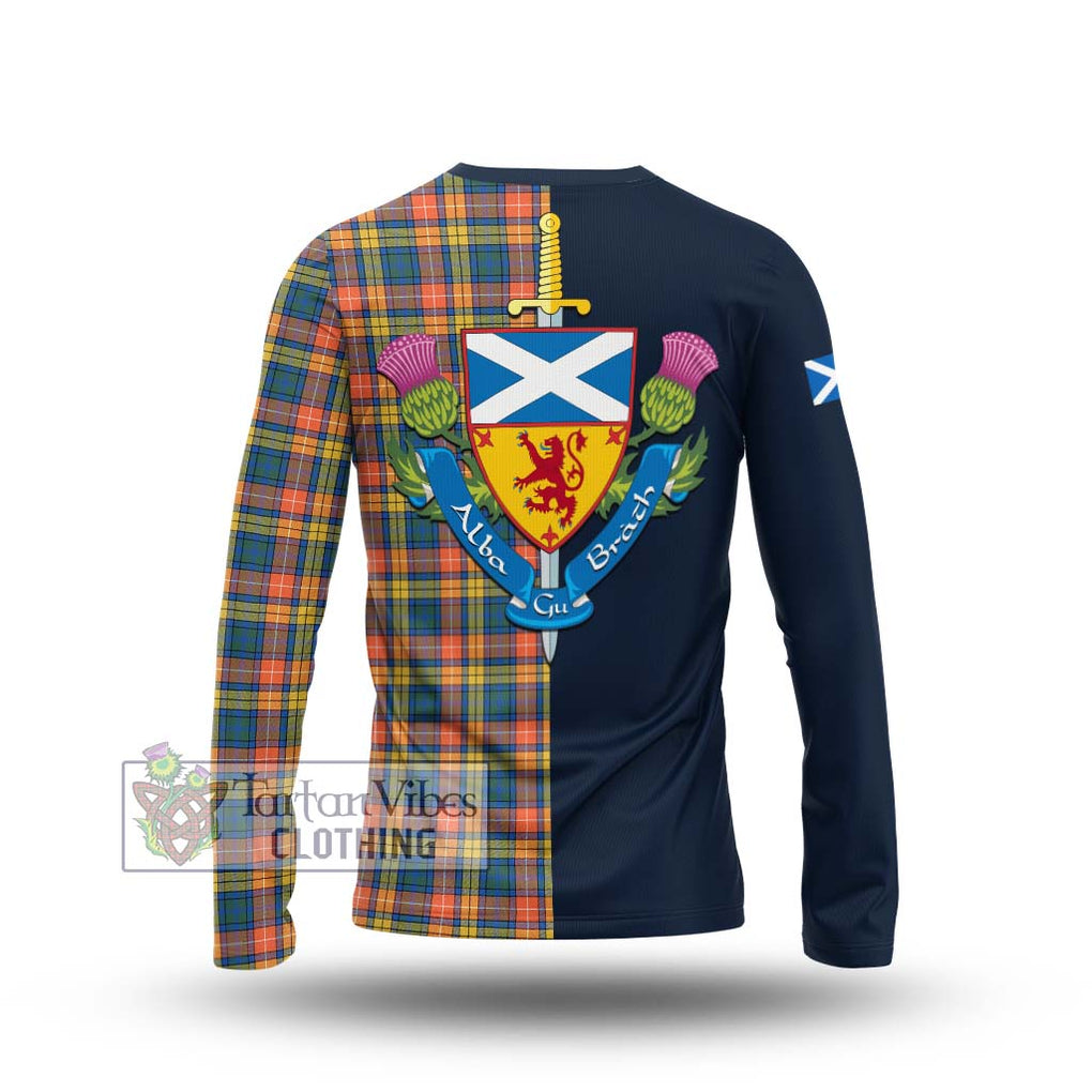 Tartan Vibes Clothing Buchanan Ancient Tartan Long Sleeve T-Shirt with Scottish Lion Royal Arm Half Style