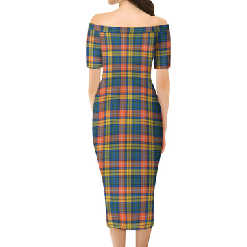 Buchanan Ancient Tartan Off Shoulder Lady Dress