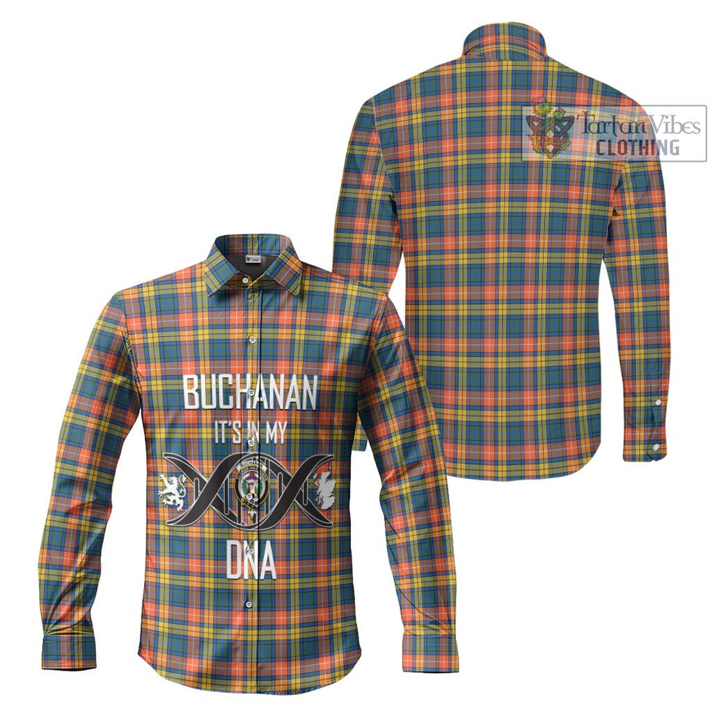 Buchanan Ancient Tartan Long Sleeve Button Shirt with Family Crest DNA In Me Style Men's Shirt - Tartanvibesclothing Shop