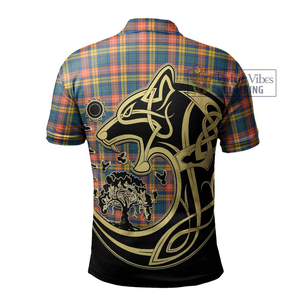 Buchanan Ancient Tartan Polo Shirt with Family Crest Celtic Wolf Style - Tartanvibesclothing Shop