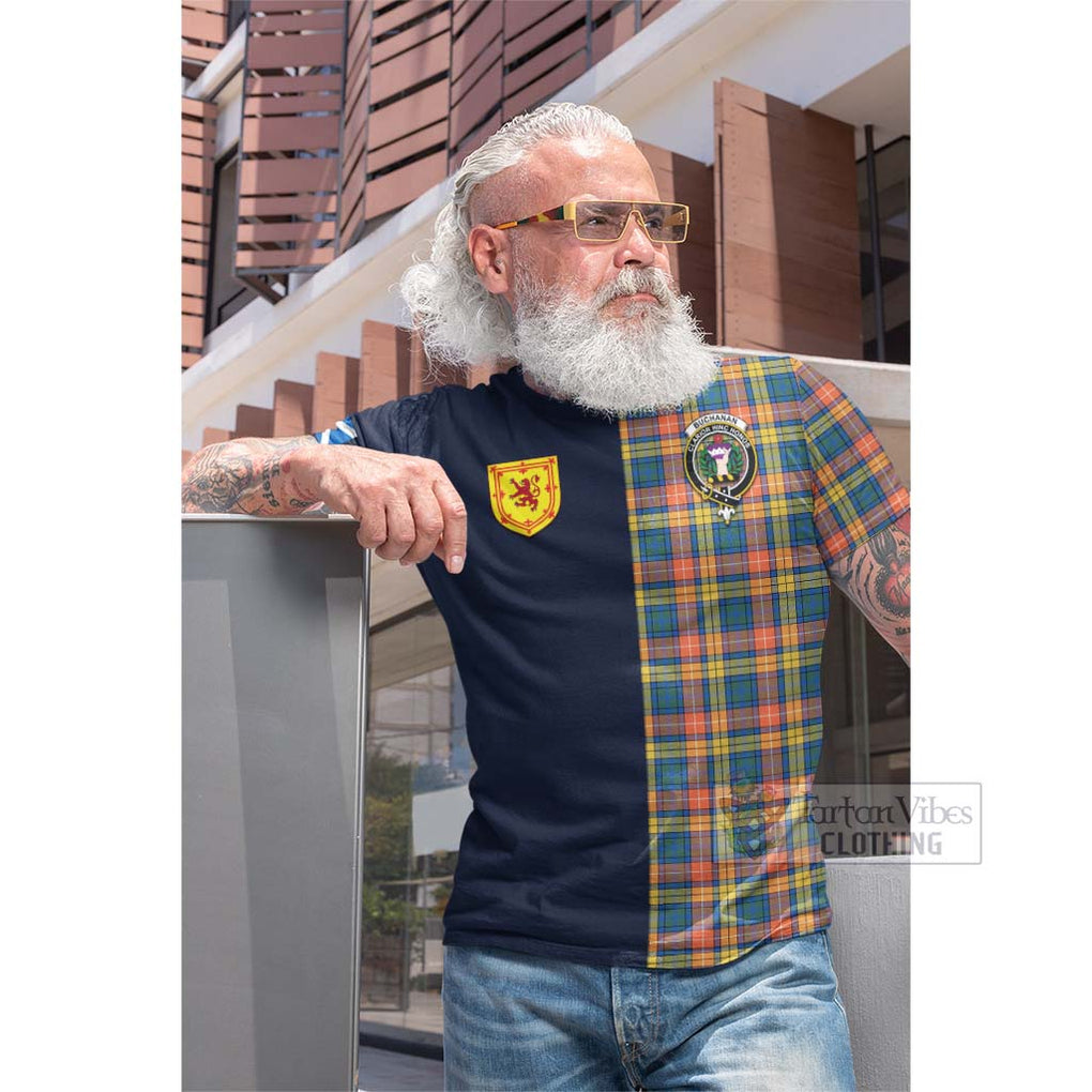 Tartan Vibes Clothing Buchanan Ancient Tartan Cotton T-shirt with Scottish Lion Royal Arm Half Style