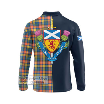 Buchanan Ancient Tartan Long Sleeve Polo Shirt Alba with Scottish Lion Royal Arm Half Style