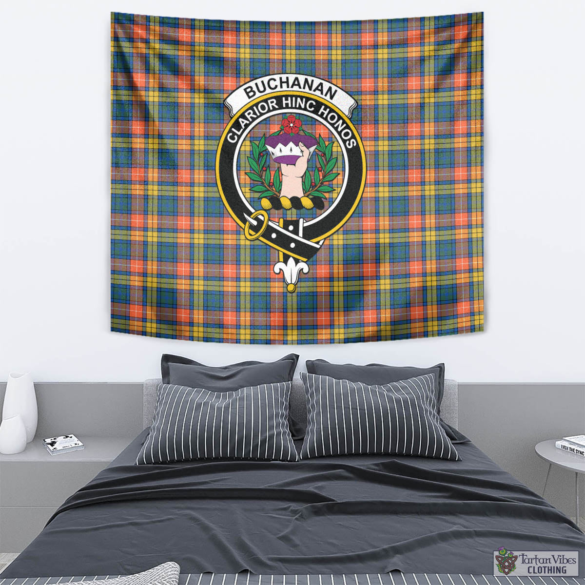 Tartan Vibes Clothing Buchanan Ancient Tartan Tapestry Wall Hanging and Home Decor for Room with Family Crest