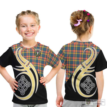 Buchanan Ancient Tartan Kid T-Shirt with Family Crest and Celtic Symbol Style