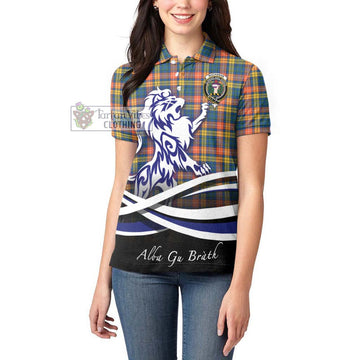 Buchanan Ancient Tartan Women's Polo Shirt with Alba Gu Brath Regal Lion Emblem