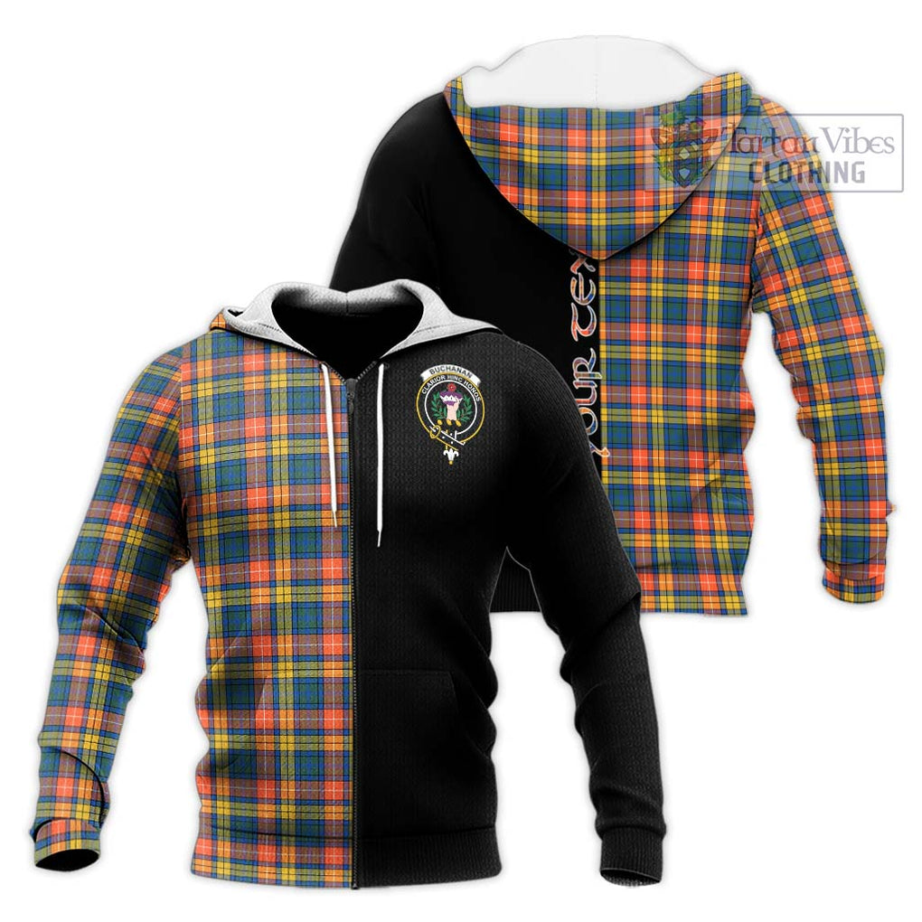 Buchanan Ancient Tartan Knitted Hoodie with Family Crest and Half Of Me Style Unisex Knitted Zip Hoodie - Tartanvibesclothing Shop