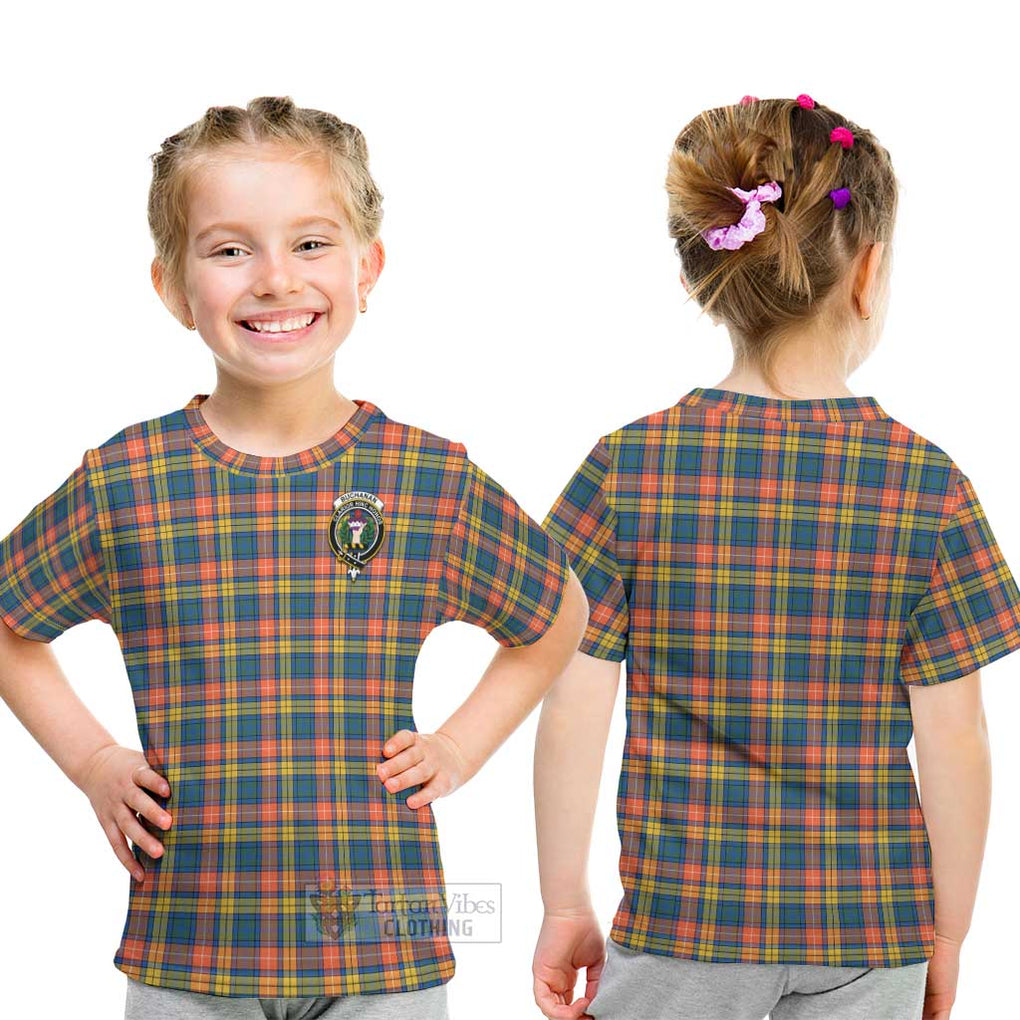 Buchanan Ancient Tartan Kid T-Shirt with Family Crest - Tartanvibesclothing Shop