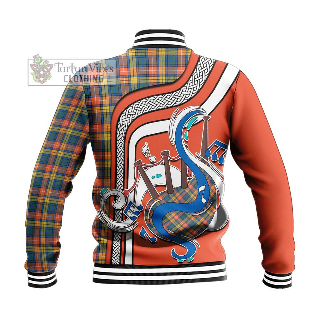 Tartan Vibes Clothing Buchanan Ancient Tartan Baseball Jacket with Epic Bagpipe Style