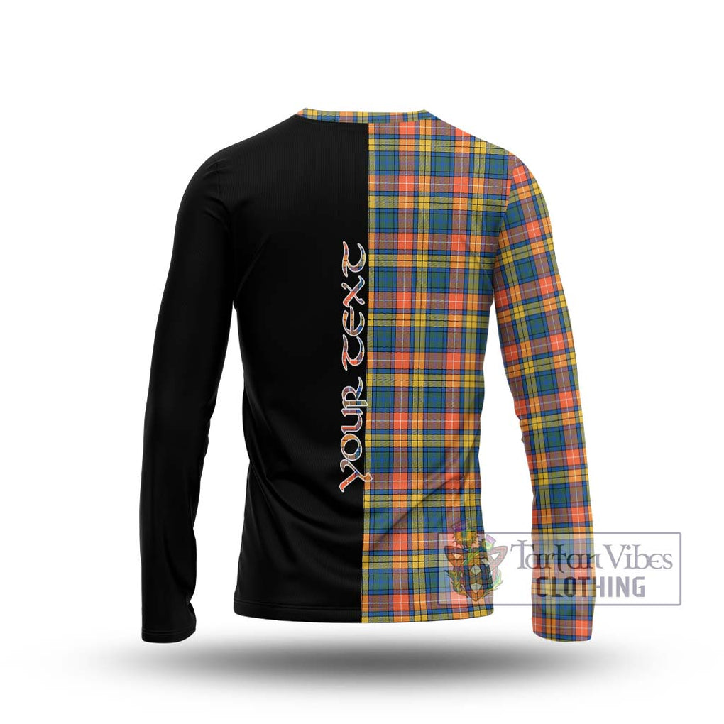 Buchanan Ancient Tartan Long Sleeve T-Shirt with Family Crest and Half Of Me Style - Tartanvibesclothing Shop