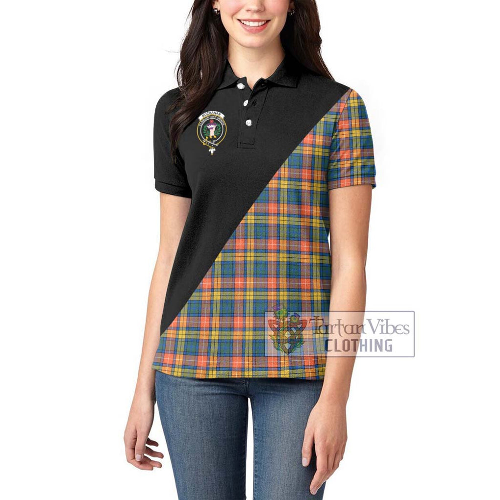 Buchanan Ancient Tartan Women's Polo Shirt with Family Crest and Military Logo Style - Tartanvibesclothing Shop