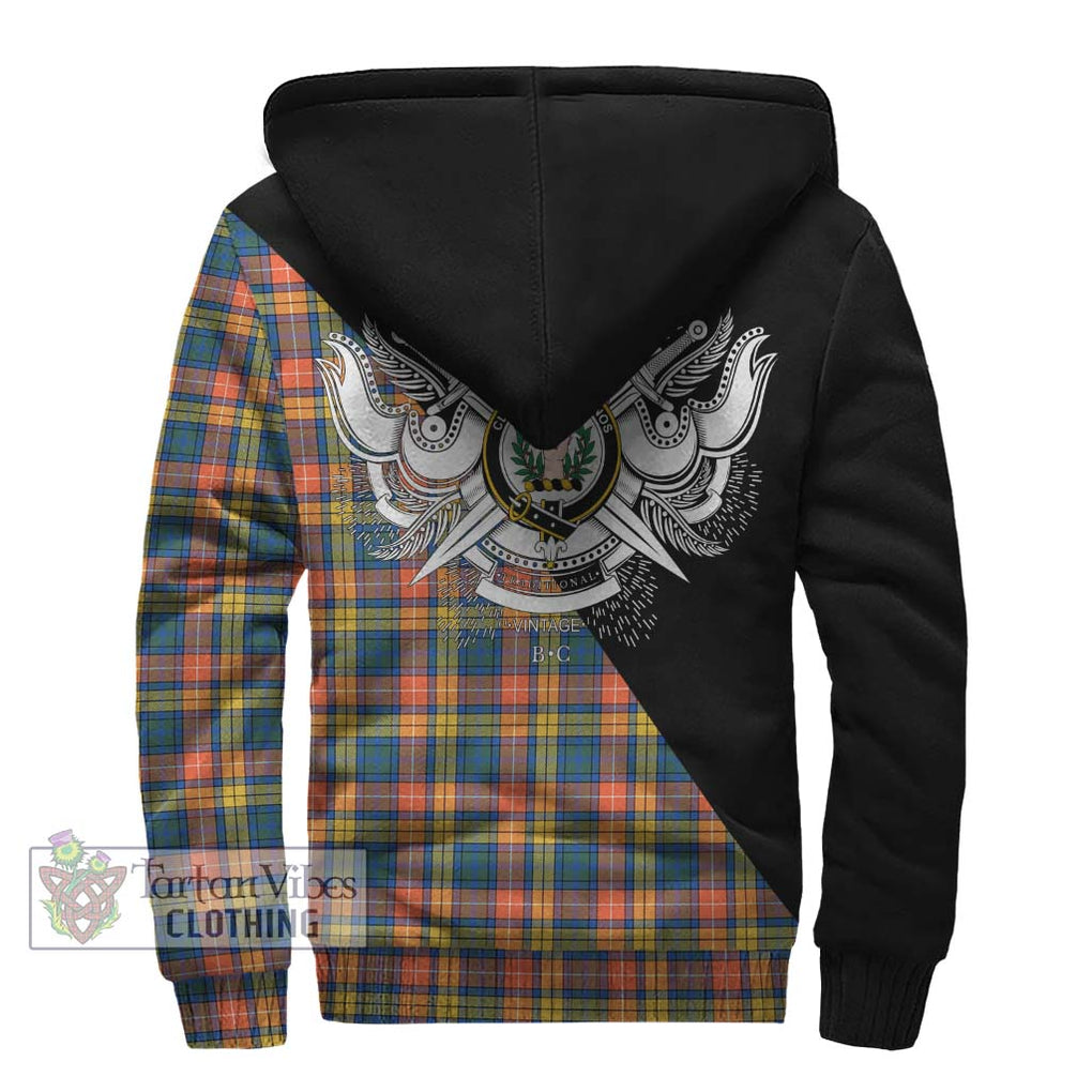 Buchanan Ancient Tartan Sherpa Hoodie with Family Crest and Military Logo Style - Tartanvibesclothing Shop