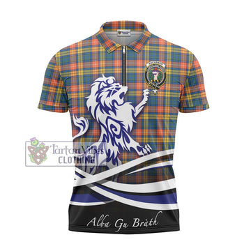 Buchanan Ancient Tartan Zipper Polo Shirt with Alba Gu Brath Regal Lion Emblem