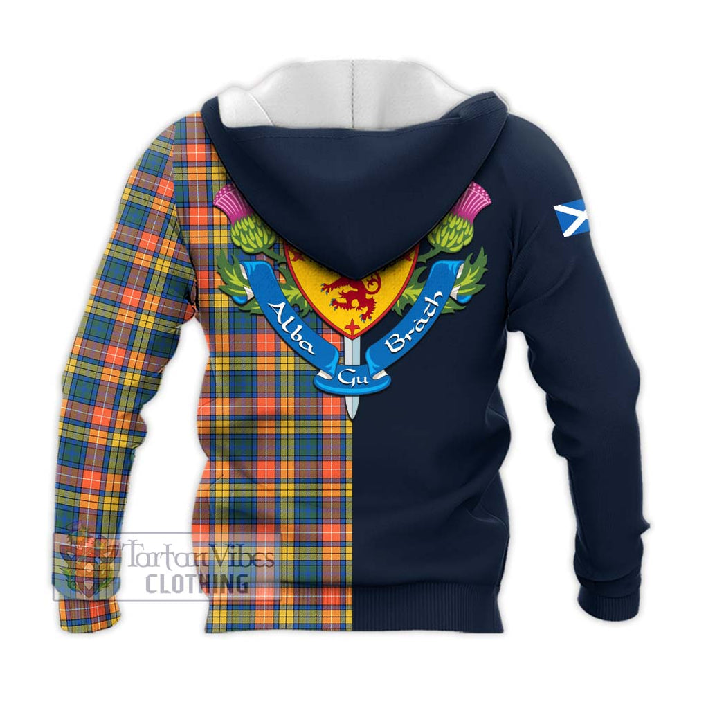 Tartan Vibes Clothing Buchanan Ancient Tartan Knitted Hoodie with Scottish Lion Royal Arm Half Style