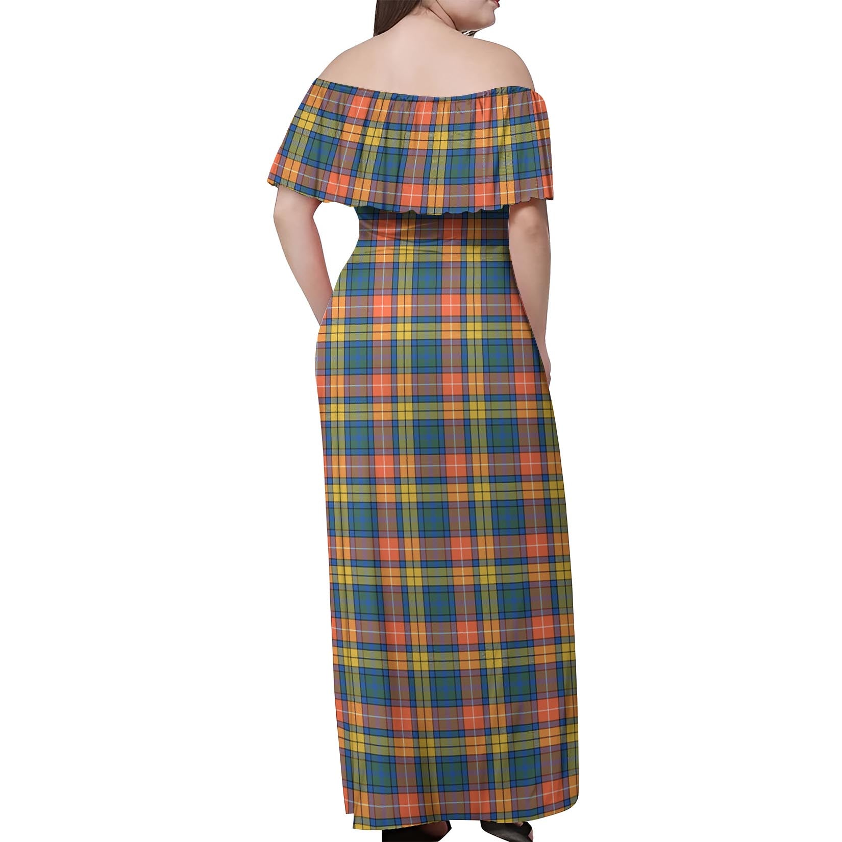 Buchanan Ancient Tartan Off Shoulder Long Dress - Tartanvibesclothing