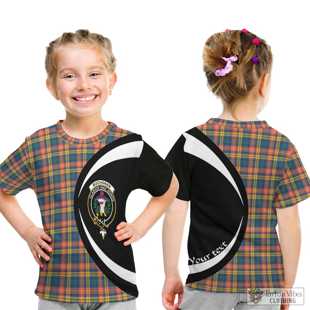 Buchanan Ancient Tartan Kid T-Shirt with Family Crest Circle Style - Tartan Vibes Clothing