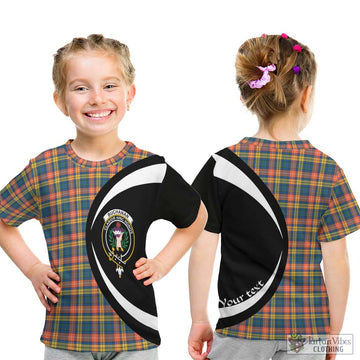 Buchanan Ancient Tartan Kid T-Shirt with Family Crest Circle Style