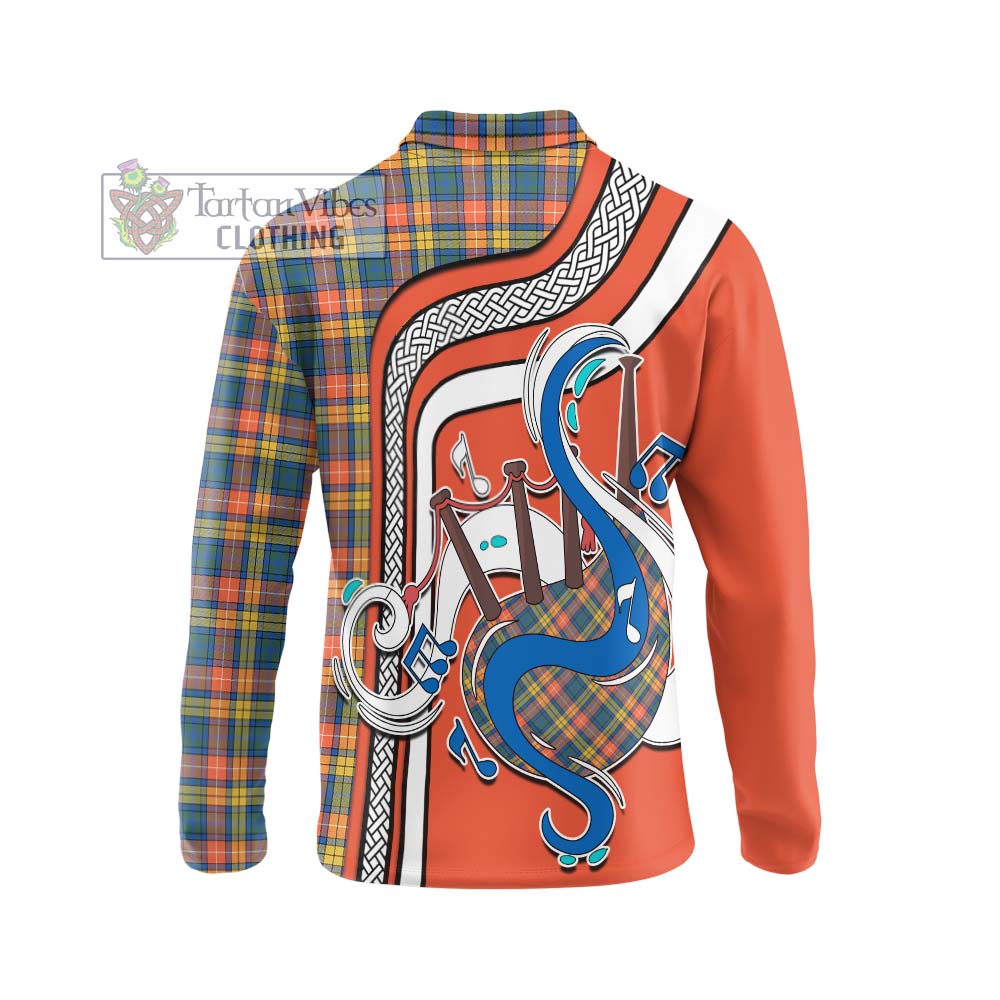 Tartan Vibes Clothing Buchanan Ancient Tartan Long Sleeve Polo Shirt with Epic Bagpipe Style