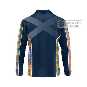 Buchanan Ancient Tartan Long Sleeve Polo Shirt with Family Crest and Lion Rampant Vibes Sport Style