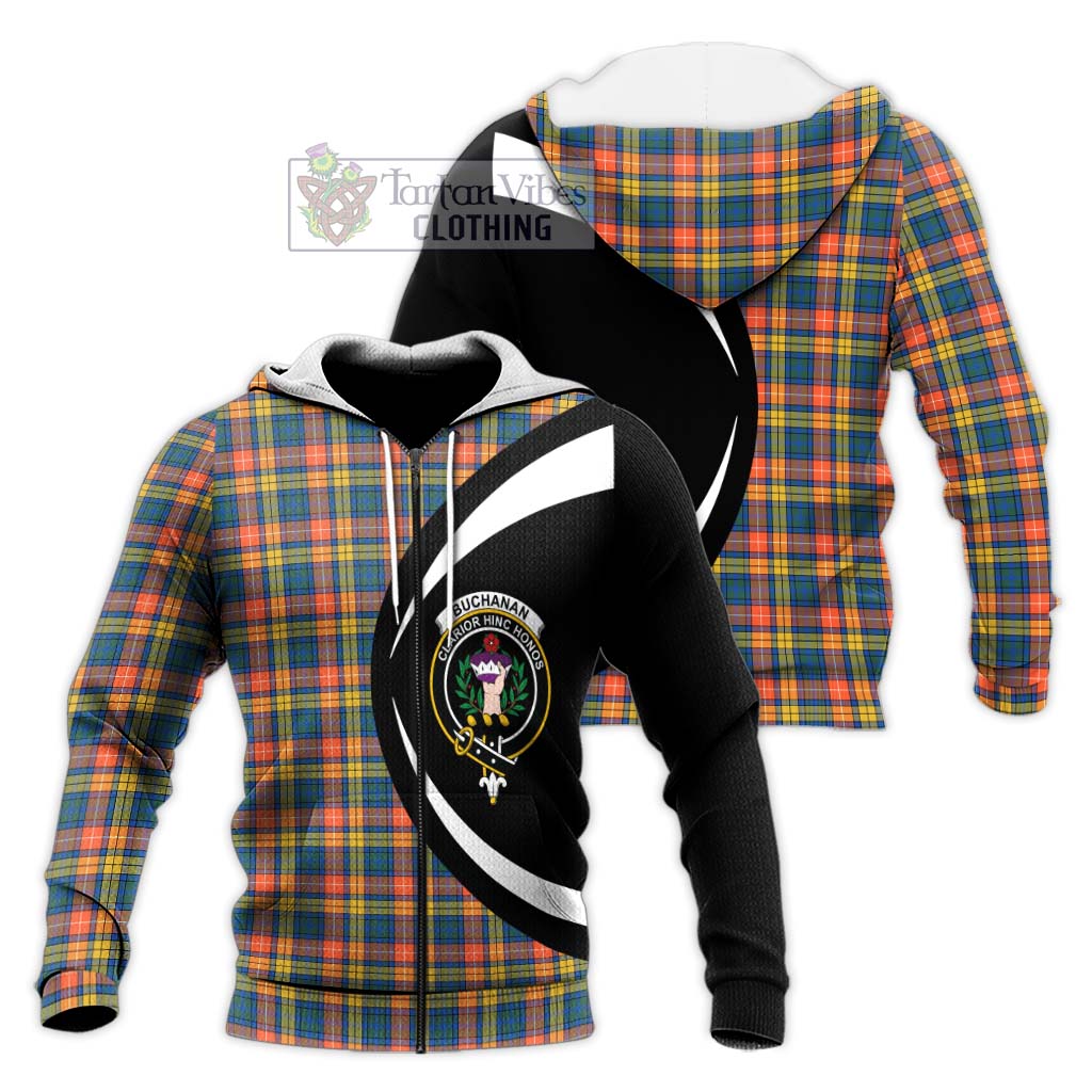 Buchanan Ancient Tartan Knitted Hoodie with Family Crest Circle Style Unisex Knitted Zip Hoodie - Tartan Vibes Clothing