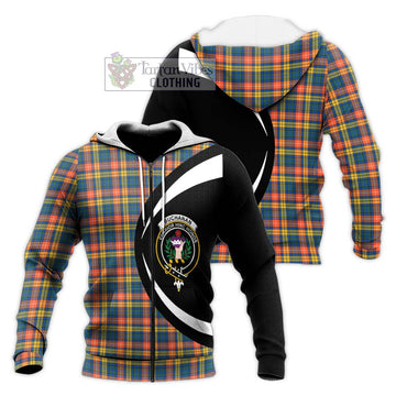 Buchanan Ancient Tartan Knitted Hoodie with Family Crest Circle Style