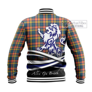 Buchanan Ancient Tartan Baseball Jacket with Alba Gu Brath Regal Lion Emblem