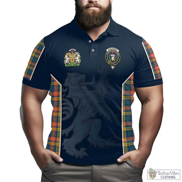 Buchanan Ancient Tartan Men's Polo Shirt with Family Crest and Lion Rampant Vibes Sport Style