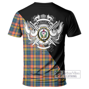 Buchanan Ancient Tartan T-Shirt with Family Crest and Military Logo Style