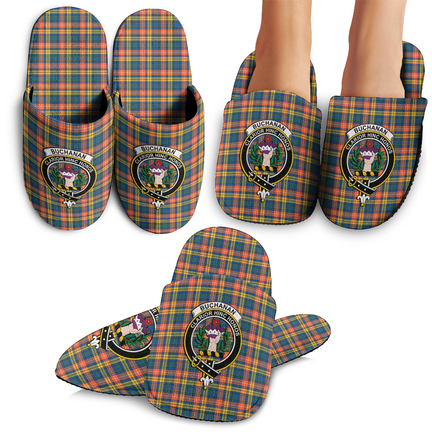 Buchanan Ancient Tartan Home Slippers with Family Crest - Tartanvibesclothing