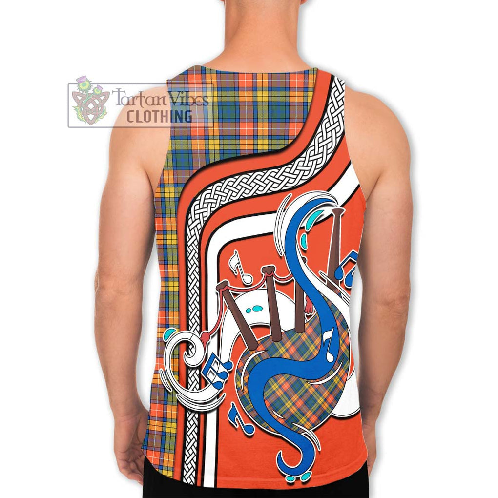 Buchanan Ancient Tartan Men's Tank Top with Epic Bagpipe Style - Tartanvibesclothing Shop