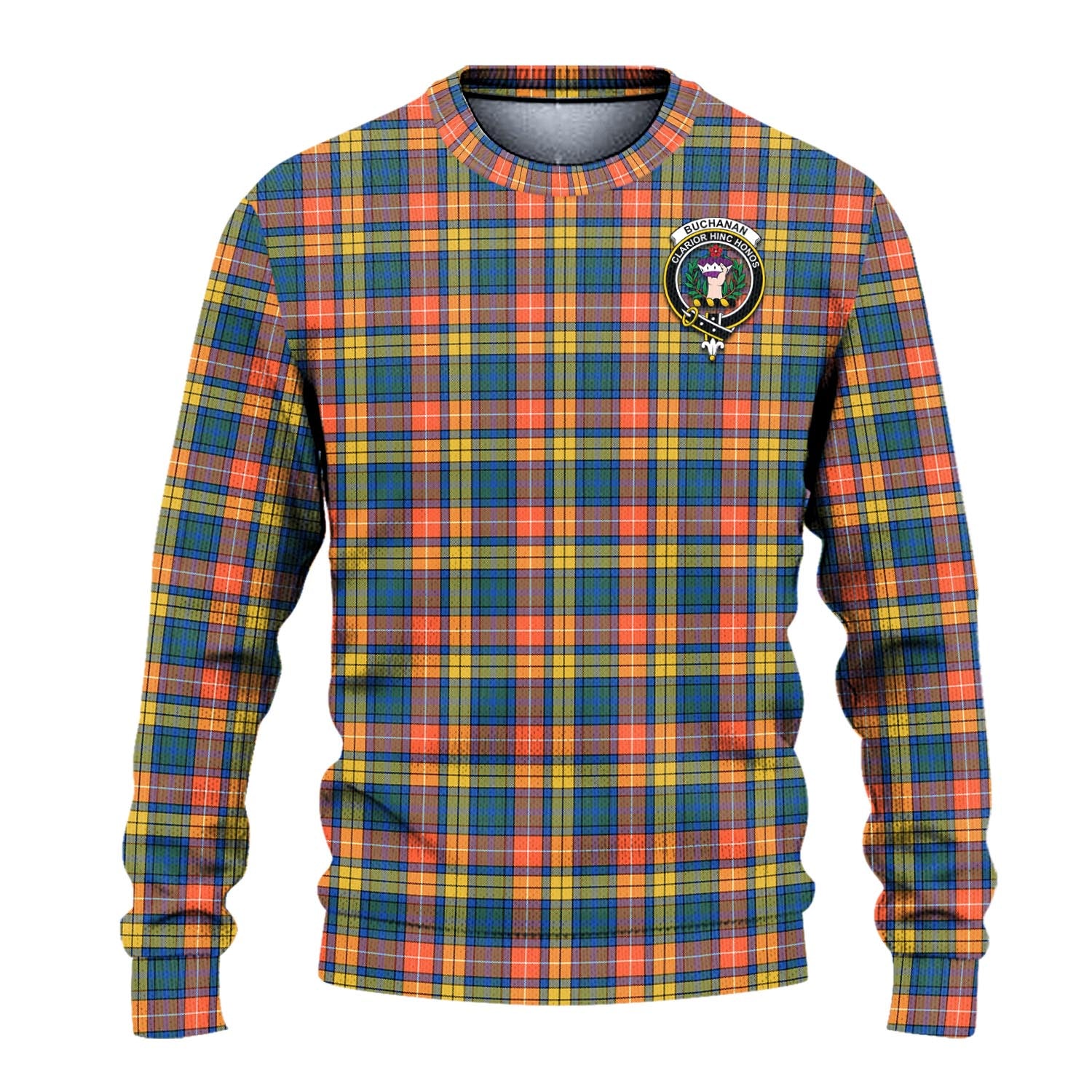 Buchanan Ancient Tartan Knitted Sweater with Family Crest - Tartanvibesclothing