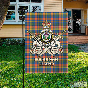 Buchanan Ancient Tartan Flag with Clan Crest and the Golden Sword of Courageous Legacy