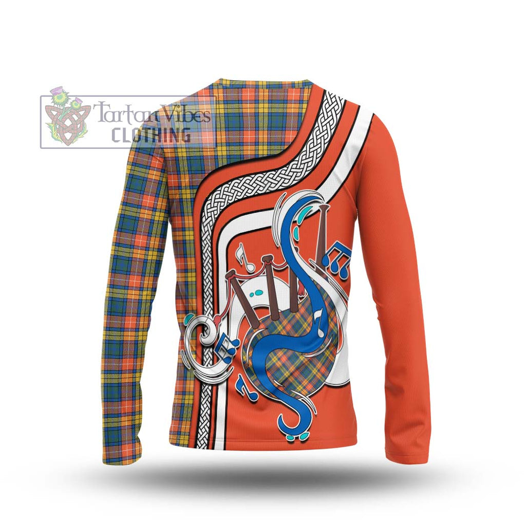 Tartan Vibes Clothing Buchanan Ancient Tartan Long Sleeve T-Shirt with Epic Bagpipe Style