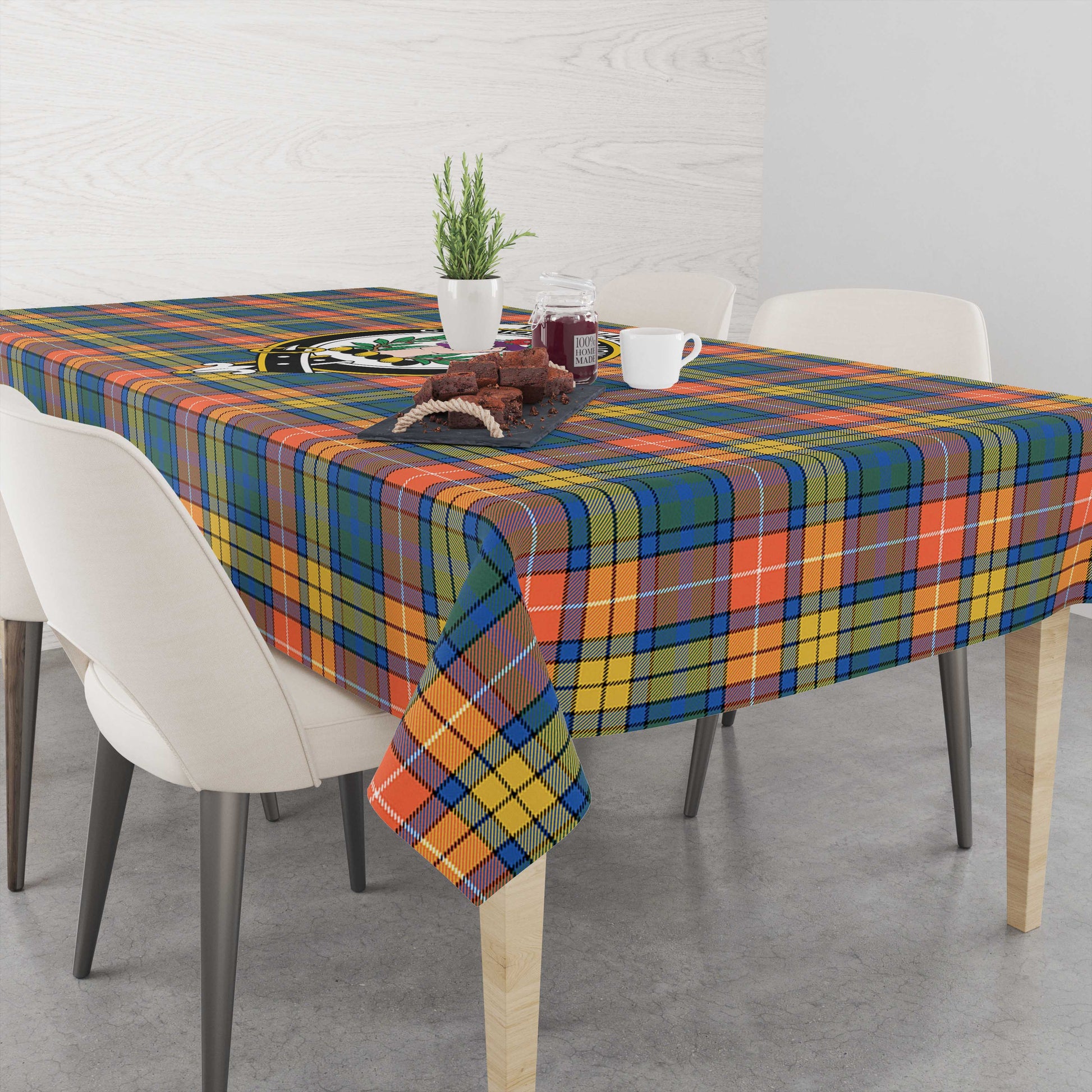 Buchanan Ancient Tatan Tablecloth with Family Crest - Tartanvibesclothing