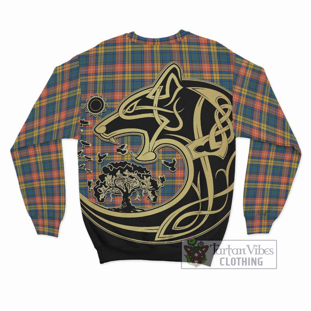 Buchanan Ancient Tartan Sweatshirt with Family Crest Celtic Wolf Style - Tartan Vibes Clothing