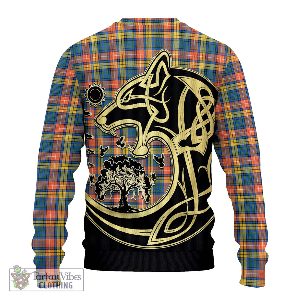 Buchanan Ancient Tartan Knitted Sweater with Family Crest Celtic Wolf Style - Tartan Vibes Clothing