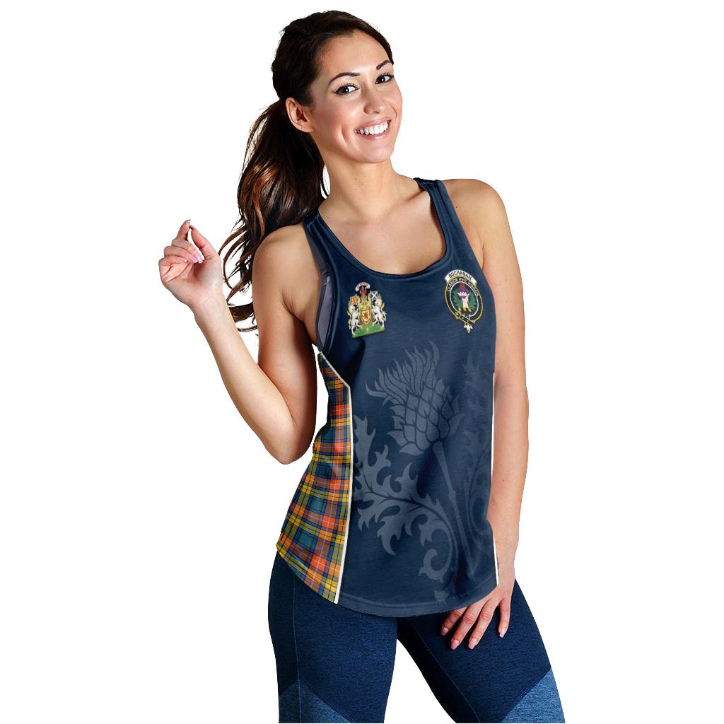 Tartan Vibes Clothing Buchanan Ancient Tartan Women's Racerback Tanks with Family Crest and Scottish Thistle Vibes Sport Style