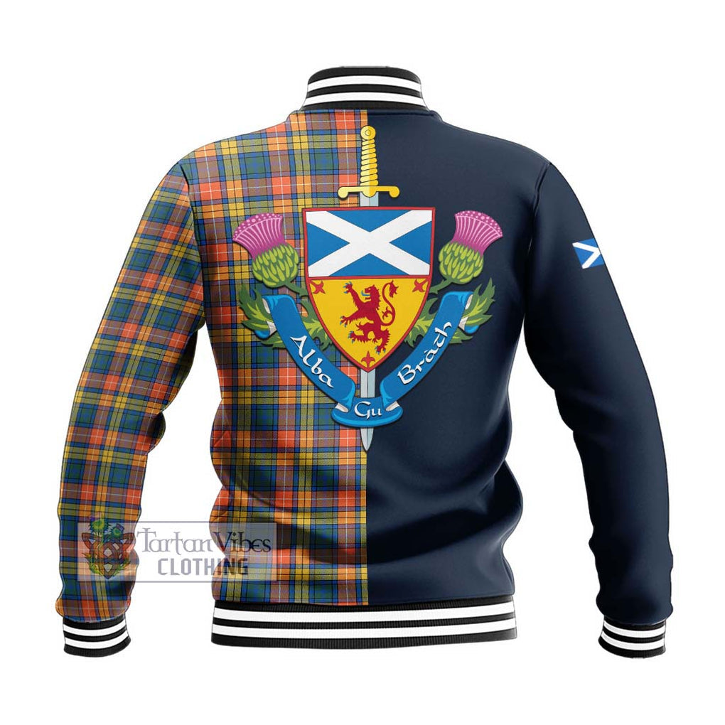 Tartan Vibes Clothing Buchanan Ancient Tartan Baseball Jacket with Scottish Lion Royal Arm Half Style