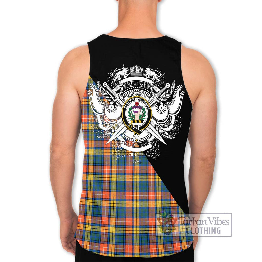 Buchanan Ancient Tartan Men's Tank Top with Family Crest and Military Logo Style - Tartanvibesclothing Shop