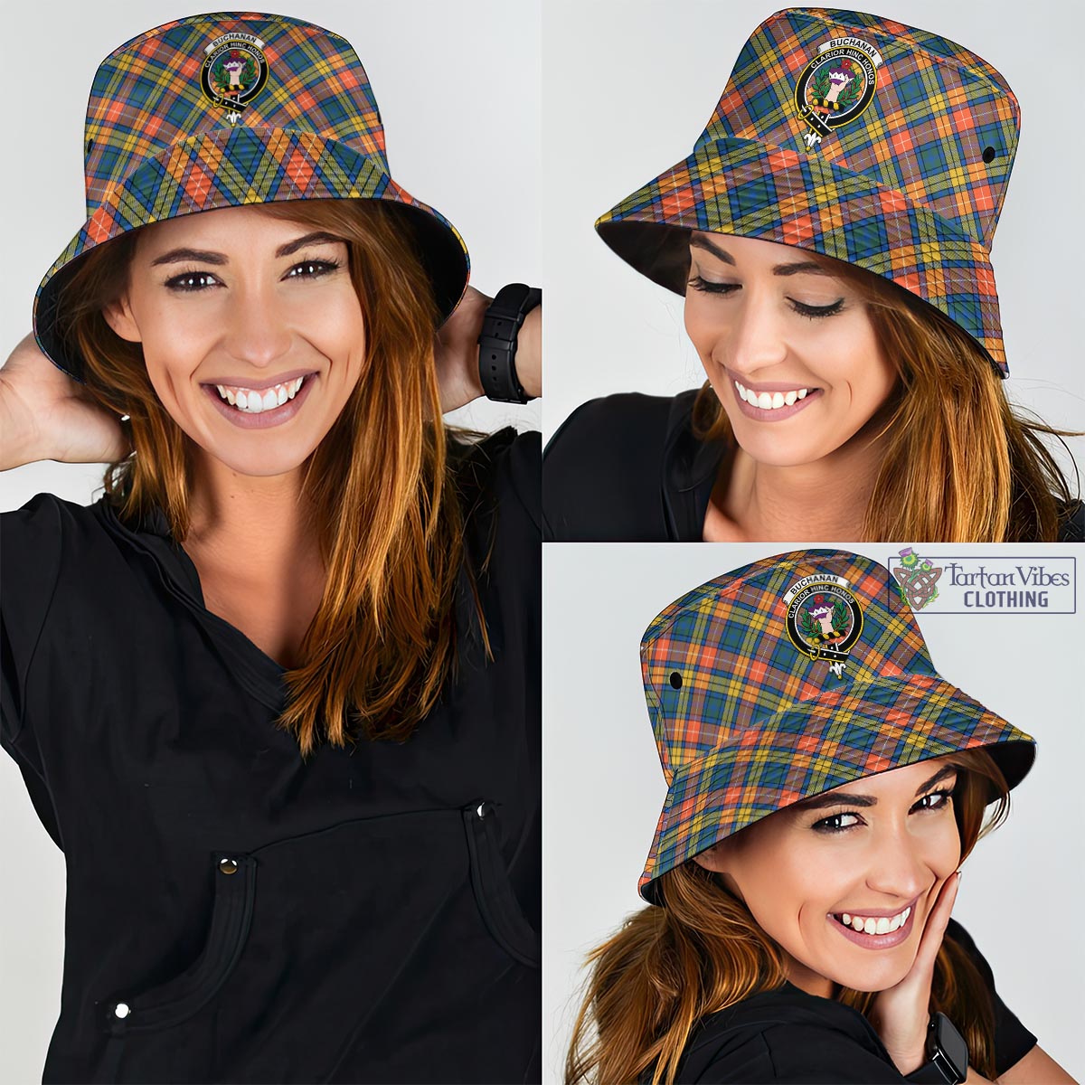 Tartan Vibes Clothing Buchanan Ancient Tartan Bucket Hat with Family Crest