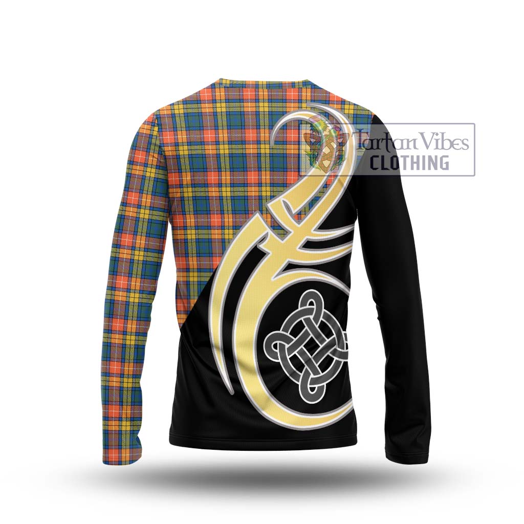 Buchanan Ancient Tartan Long Sleeve T-Shirt with Family Crest and Celtic Symbol Style - Tartan Vibes Clothing