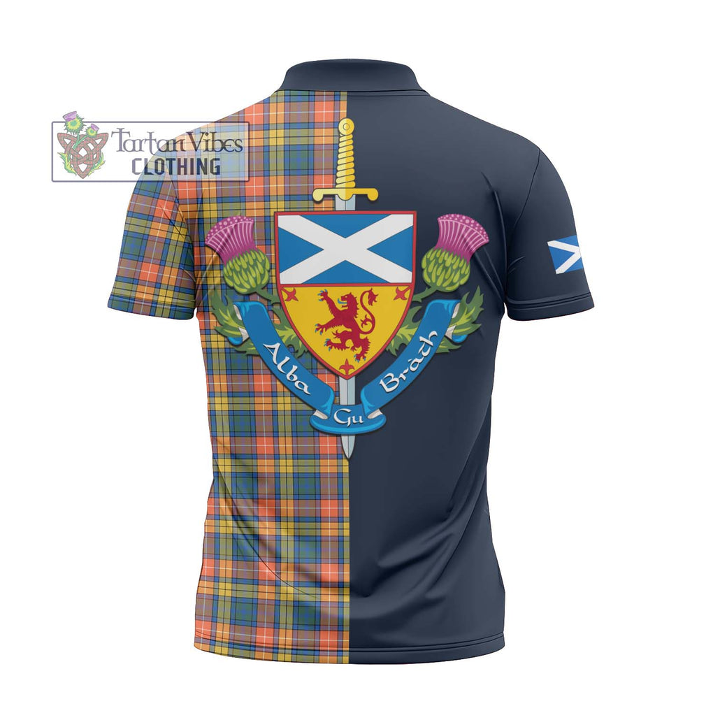 Tartan Vibes Clothing Buchanan Ancient Tartan Zipper Polo Shirt with Scottish Lion Royal Arm Half Style