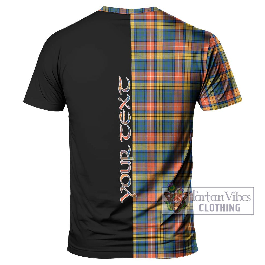 Buchanan Ancient Tartan T-Shirt with Family Crest and Half Of Me Style - Tartanvibesclothing Shop