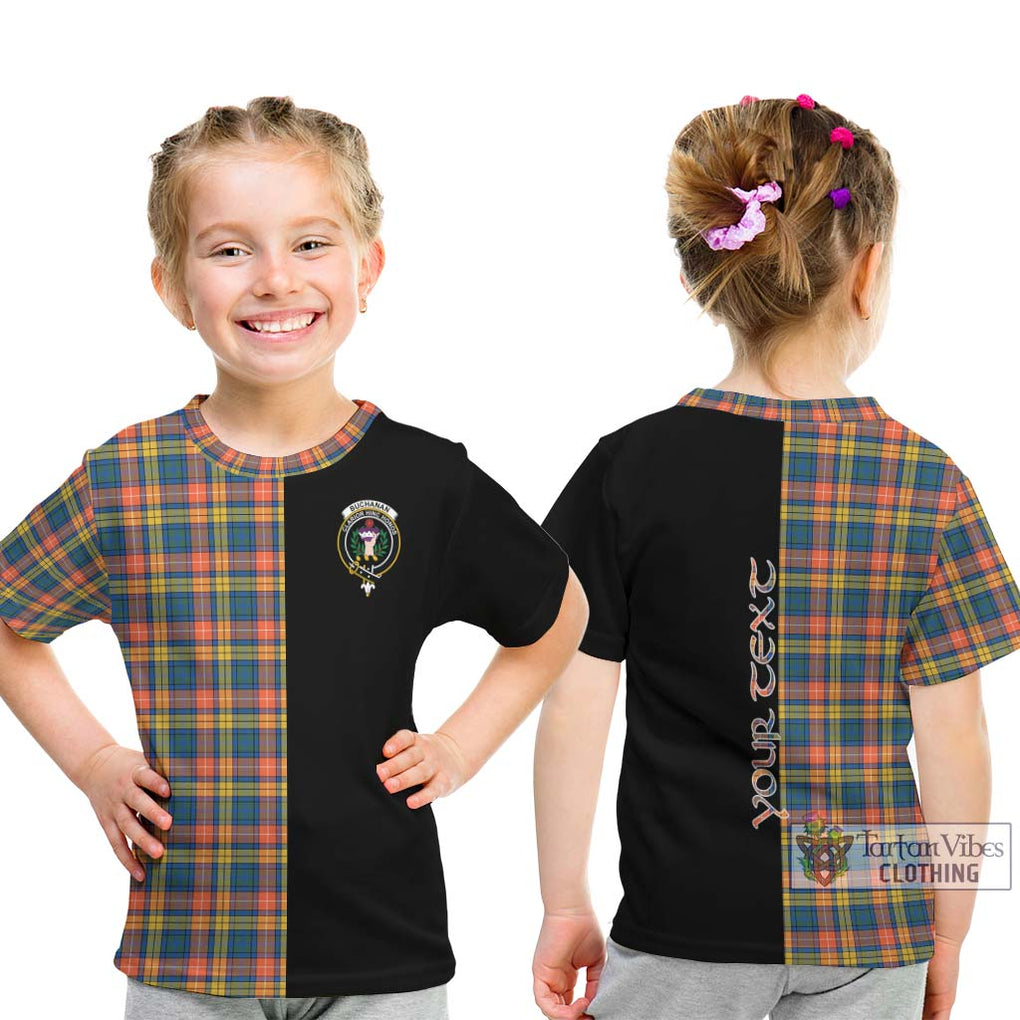 Buchanan Ancient Tartan Kid T-Shirt with Family Crest and Half Of Me Style - Tartanvibesclothing Shop