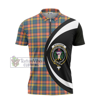 Buchanan Ancient Tartan Zipper Polo Shirt with Family Crest Circle Style