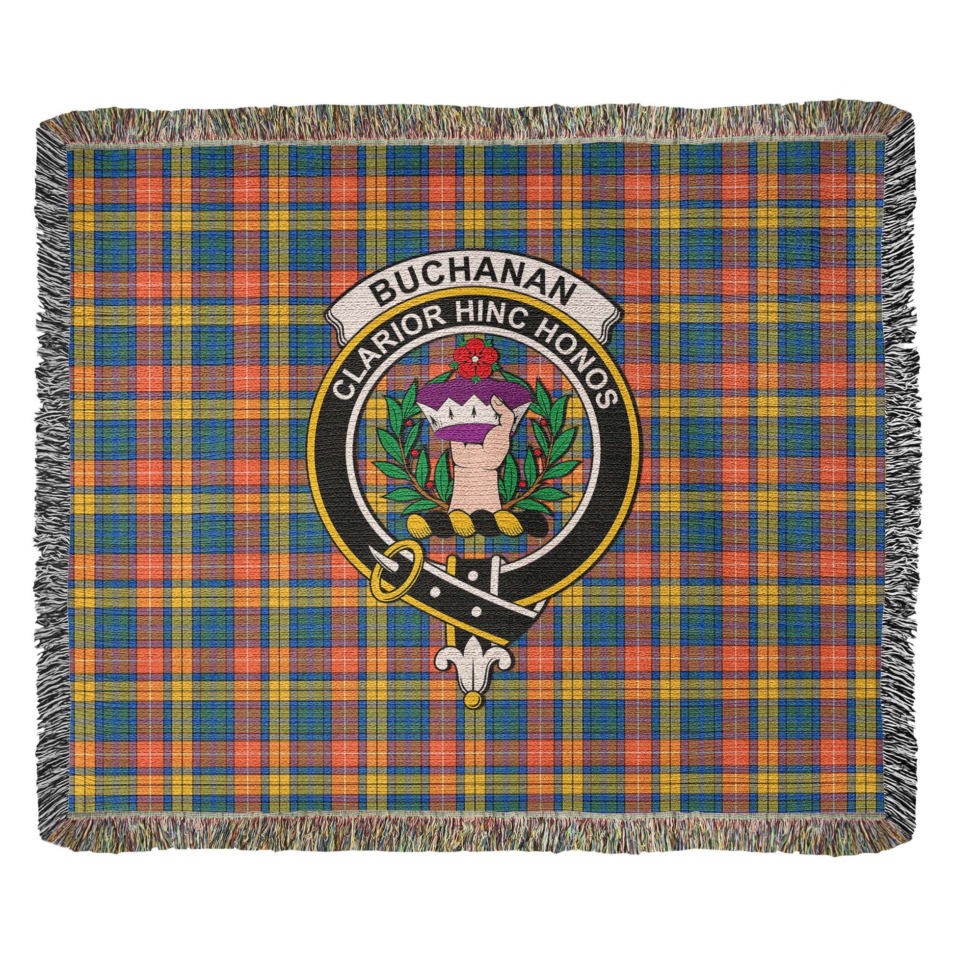 Tartan Vibes Clothing Buchanan Ancient Tartan Woven Blanket with Family Crest