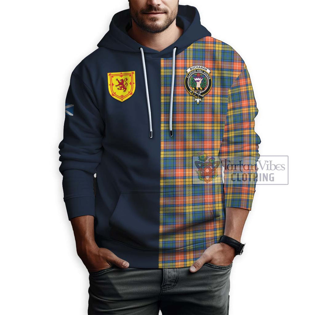 Tartan Vibes Clothing Buchanan Ancient Tartan Hoodie with Scottish Lion Royal Arm Half Style