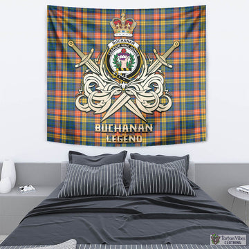 Buchanan Ancient Tartan Tapestry with Clan Crest and the Golden Sword of Courageous Legacy