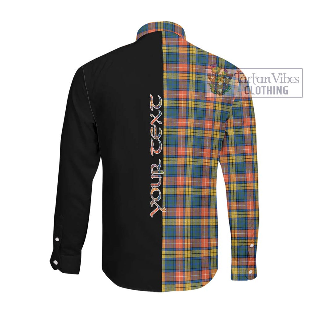 Buchanan Ancient Tartan Long Sleeve Button Shirt with Family Crest and Half Of Me Style Men's Shirt - Tartanvibesclothing Shop