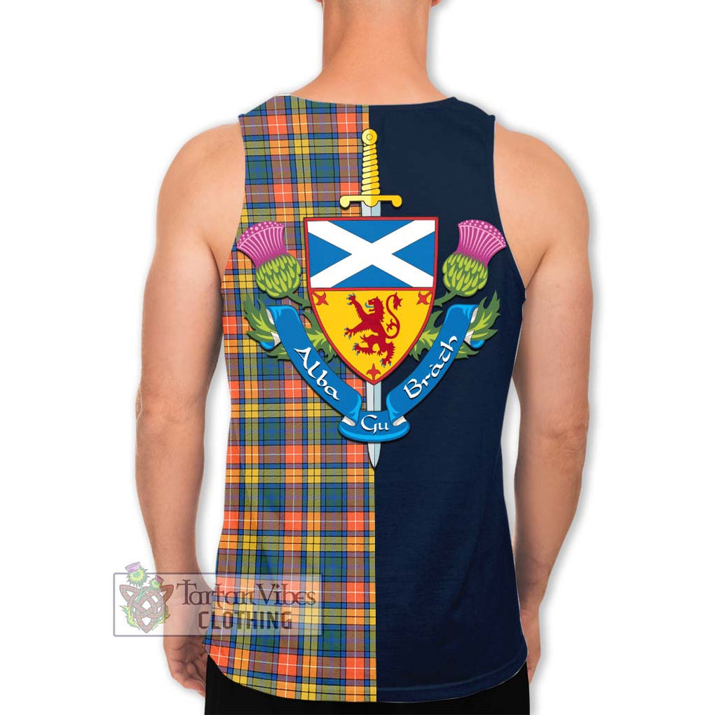 Tartan Vibes Clothing Buchanan Ancient Tartan Men's Tank Top with Scottish Lion Royal Arm Half Style